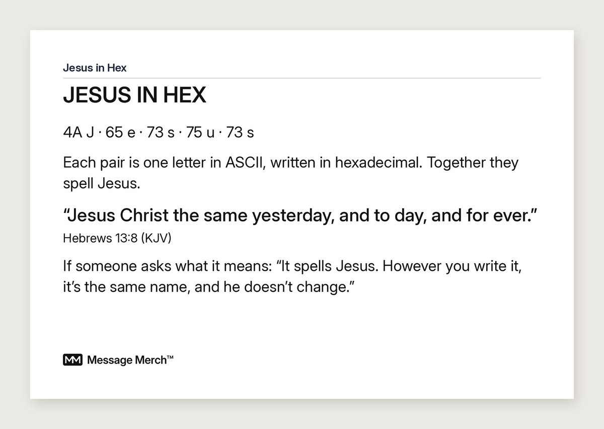 The Message Merch card that comes with every Jesus in Hex (vertical) order, explaining the design