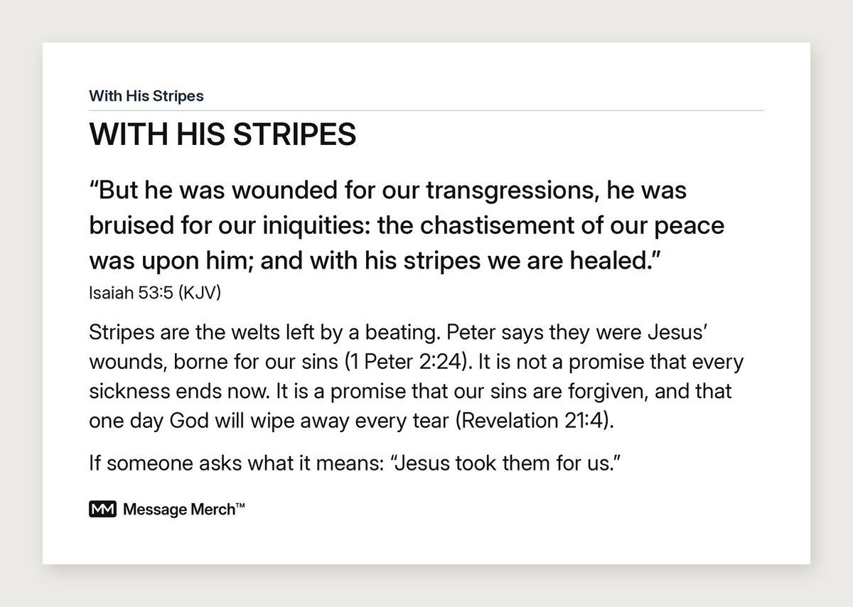 The Message Merch card that comes with every With His Stripes order, explaining the design